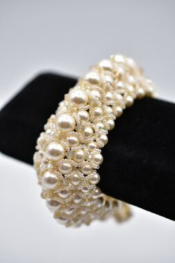 Vintage Bridal Bracelet Imitation Pearl Crystal Beaded Cluster Ivory White BinD